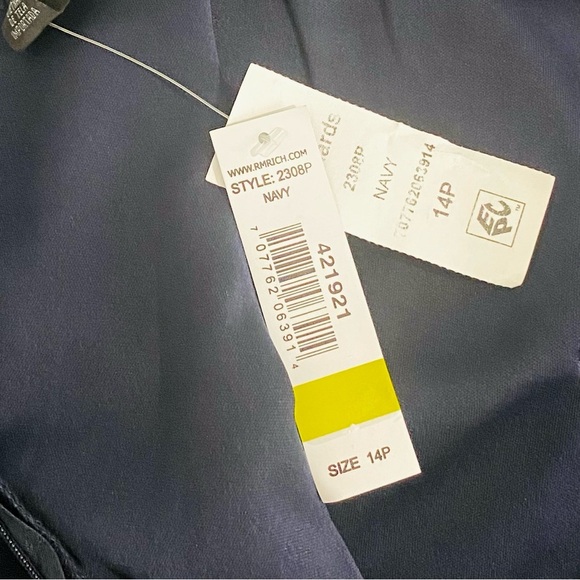 R&M Richards NWT Wide Leg Jumpsuit Ruffle Illusion Mesh Navy Plus Size Petite - Picture 13 of 15